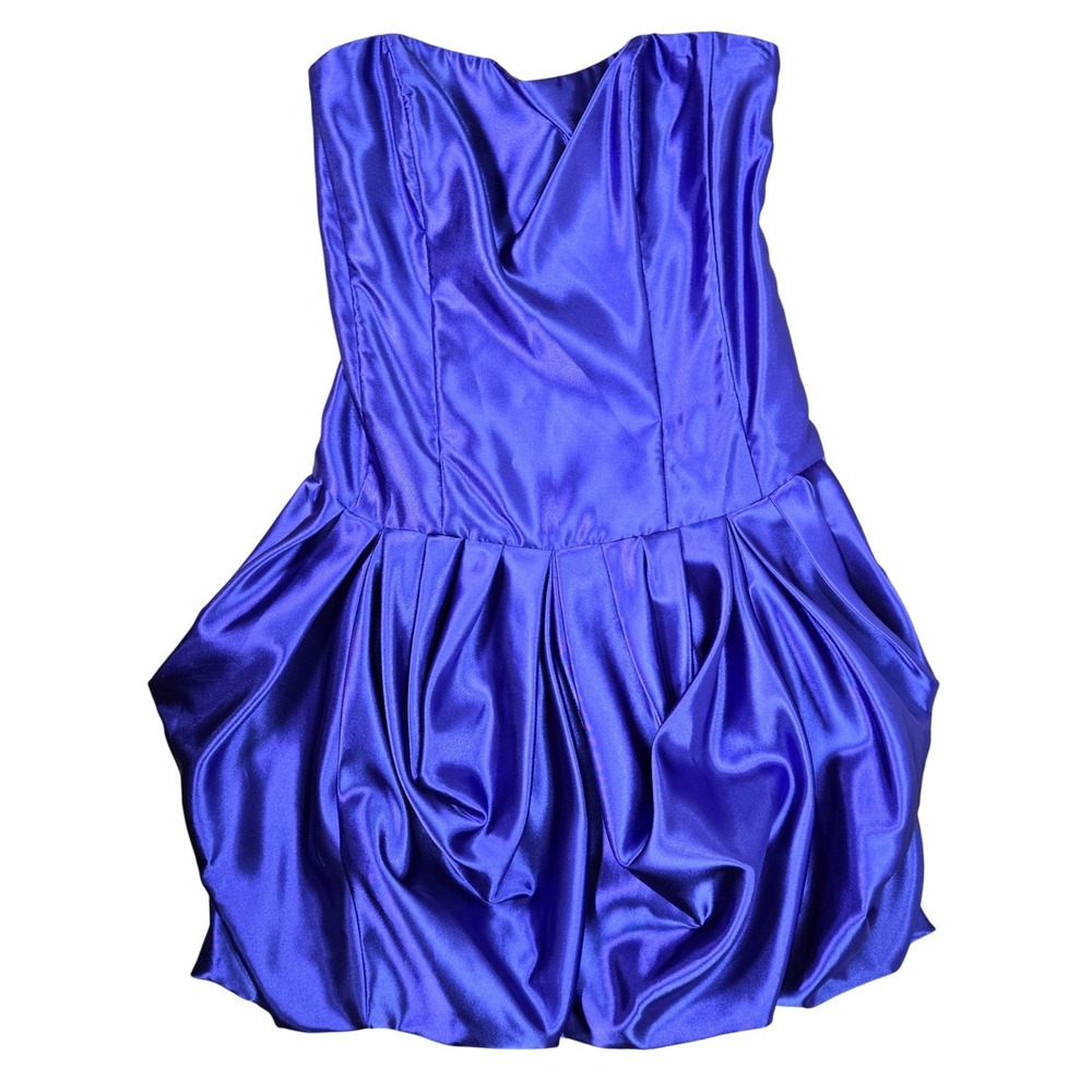 Jessica McClintock for Gunne Sax Royal Purple Satin Bubble Hem Mini Dress Sz 13